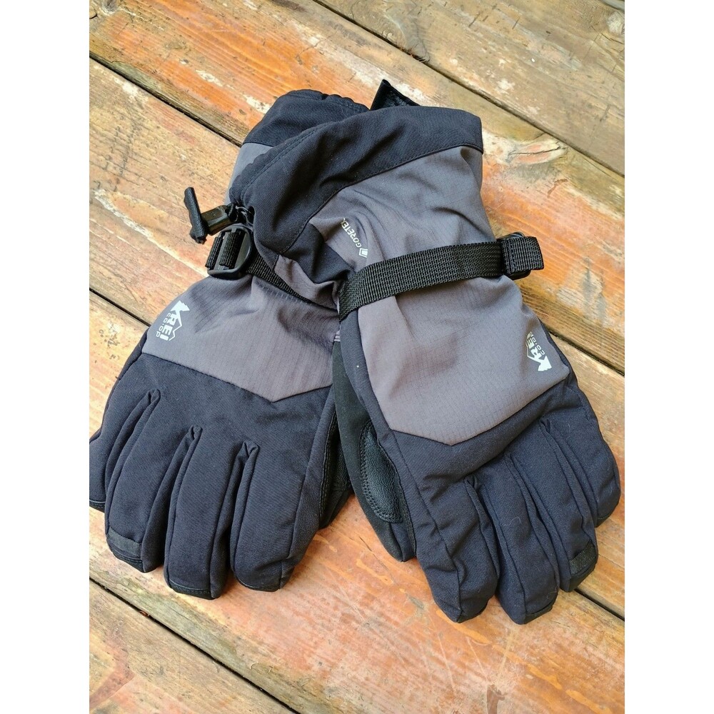 REI Goretex Plus Warm Black Gray Snow Ski Gloves Sz Medium